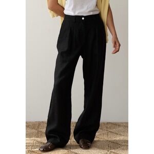 Donni. The Linen Pleated Trouser in Jet Black Size Large Quiet Luxury Minimalist